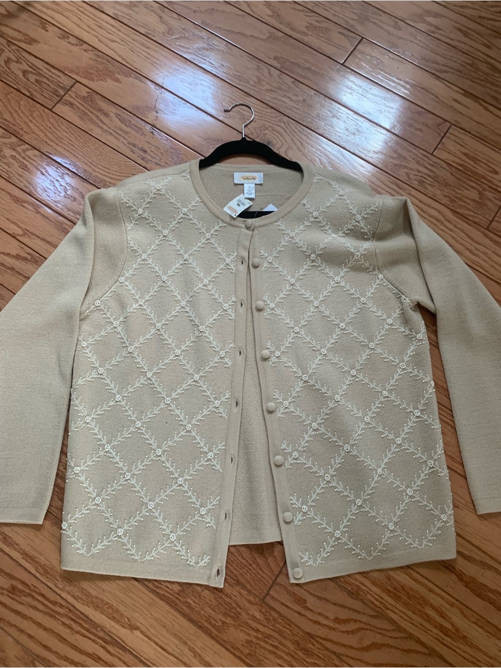 Talbots Cream Embroidered Knit Cardigan